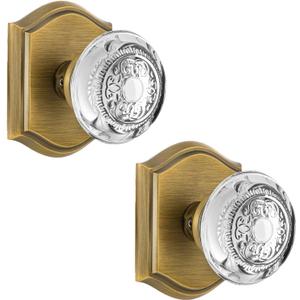 2 Pack Crystal Glass Dummy Door Knob, Hall and Closet Dummy Door Knob Non-Turning Single Side, Antique Brass