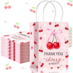 Honoson 18pcs Cherry Gift Bags with Handles Cherry Party Goodie Bags Party Favors Treat Bridal Shower for Wedding Birthday Baby Shower Supplies