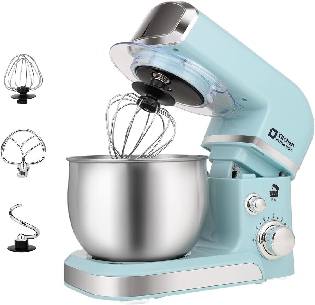 Kitchen in the box Stand Mixer,3.2Qt Small Electric Food Mixer,6 Speeds Portable Lightweight Kitchen Mixer for Daily Use with Egg Whisk,Dough Hook,Flat Beater (Blue) 
