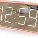 Peakeep Digital Clock, Alarm Clock Battery Backup Powered for Bedrooms - Mirror Face Large Numbers 6 Dimmers for Seniors, Super Loud for Heavy Sleepers (Pink)