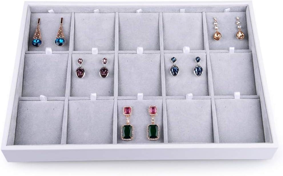 Oirlv Velvet Jewelry Organizer Trays Stackable Showcase Jewelry Display Storage Tray (15 Grids Earrings)