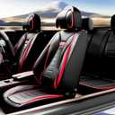 ASLONG 5PCS Angel Wings Front and Back Car Seat Covers Auto Interior Accessories with Water Proof Nappa Leather for Cars SUV Pick-up Truck Universal Comfortable and Breathable (Full Set, Black&Red)