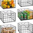 DINGTAI Metal Wire Basket Organizer Foldable Set of 6, Food Storage Mesh Bin with PVC Sheet, Freezer Organizer Bins for Pantry Closet Bathroom-Black