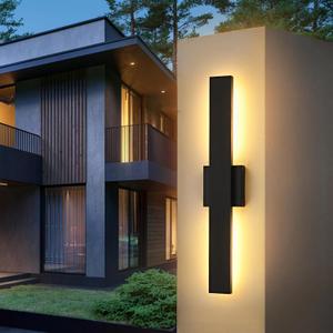 23.6inch Long Outdoor Modern LED Wall Light,24W Warm White 120V Wall Mount Lighting Fixture Black Wall Lights Porch Lights Wall Sconce for House, Long LED Linear Outside Lighting for Garage, Entryway, 23.6inch-1pack