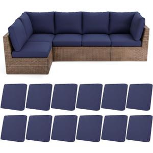 HEBE Stretch Patio Cushion Covers Set 12pcs,Waterproof Outdoor Couch Covers Replacement,Washable Reusable Seat Cushion Slipcovers for Patio Furniture Protector,Chair Cushion Cover