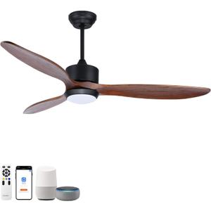 52 Inch Wood Ceiling Fan with Light, Quiet DC Motor, Smart 6-Speed