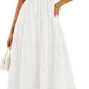 ZESICA Women's 2026 Summer Puff Sleeve Midi Dress 2026 Boho Solid High Waist Flowy Beach Wedding Guest Long Dresses (Medium, White)
