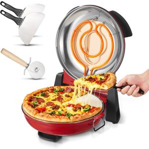VEVOR Pizza Oven, 12 in Electric Pizza Maker, 1200W Electric Pizzas Cooker with Cordierite Stone, 5-Mode Temperature Control, Viewing Window for Precise Cooking, Heats up to 788 F, for Home (Red)