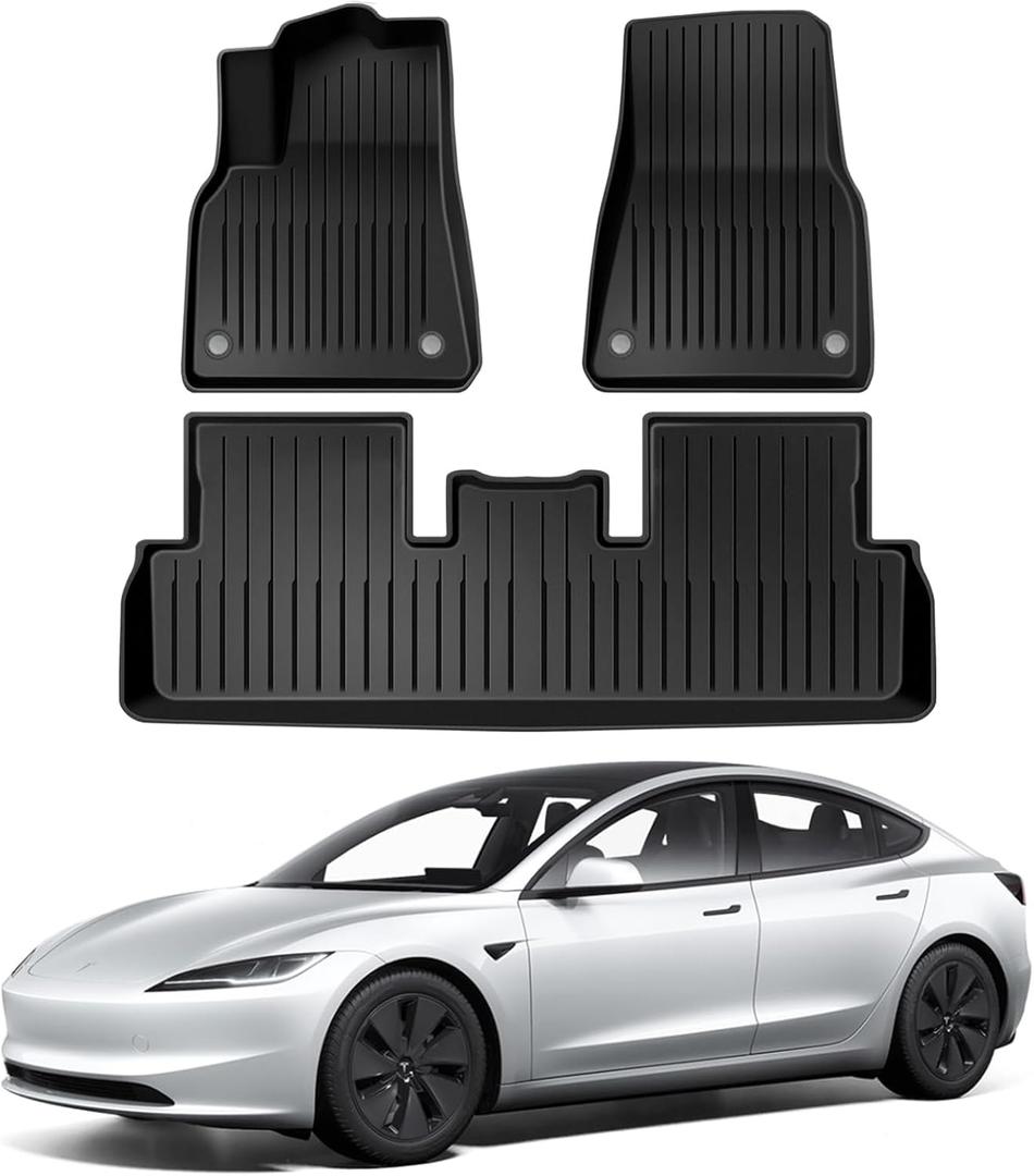Pedigree Floor Mats Compatible with Tesla Model 3, Custom Fit Floor Liners for 2025 2024 Tesla Model 3, 1st & 2nd Row All Weather Protection