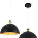 Pendant Lights for Kitchen Island, 11.8" Black and Gold Farmhouse Pendant Light, Dome Pendant Light Fixtures for Dining Room, Living Room, Bedroom, Cafe, Bar, 2 Pack