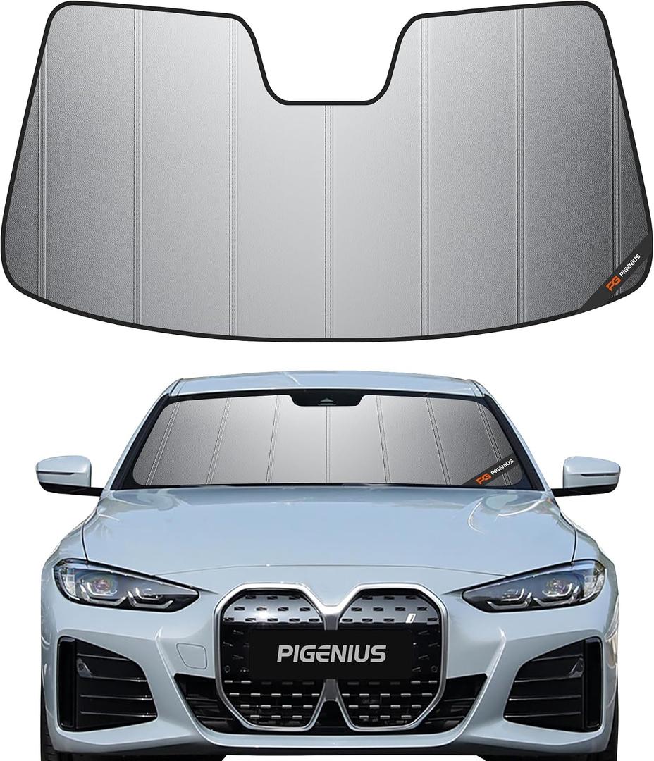 Pigenius Custom Fit Windshield Sunshade for BMW i4 2022-2026 & BMW 4 Series Gran Coupe 2024-2026, Fits i4 M50 M60 430i M440i, Premium Grey Leather Finish