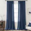 Navy Blue Pinch Pleated Long Linen Curtains 96 inch Length 2 Panels Set Living Room Curtains for Track System Neutral Modern Elegant Light Filtering Semi Sheer Linen Blend Pinch Pleat Drapes 8 FT
