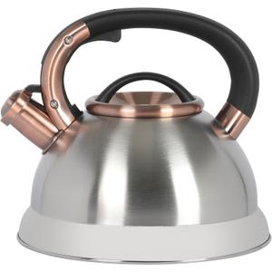 Mr. Coffee Flintshire 2.2 Quart Large Whistling Stainless Steel Tea Kettle - Brush Stainless Steel W/Copper
