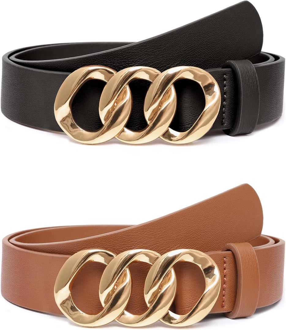 Bbonlinedress Womens Waist Belts for Jeans Pants Dresses Fashion Ladies Leather Belts with Gold Buckle (S)