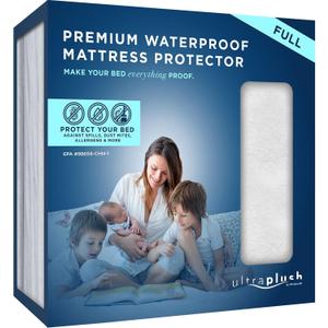 Premium Waterproof Mattress Protector (Full)  Breathable, Vinyl Free, Noiseless Mattress Cover, Fitted Style with Deep Pockets (15-18"), Bedwetting, Dorm Room Essentials