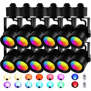 10W RGBW Track Light Heads, 16 Color Adjustable and Warm White H Type Track Lighting Head for Party, Accent, Kitchen, Ceiling Spotlight for Accent Task Art(12 Pack) (Black)