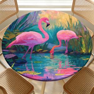 ARTSGOO Round Fitted Table Cloth with Elastic for 54"-58" Round Tables