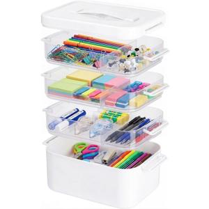 4-Layer Plastic Craft Storage Containers with Removable Trays,Multipurpose Craft Organizer and Storage Box with Lids and Handle,Clear Art Supply Storgae Organizer for Organizing Tool,Sewing,Bead
