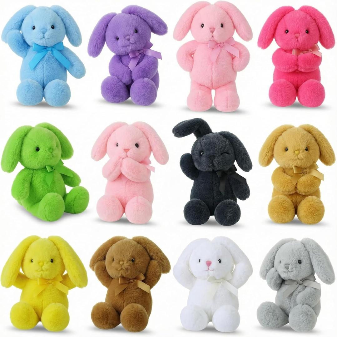 Arrowbash 12 Pcs 13.5 Inch Plush Easter Bunny Stuffed Animal 12 Colors Cute Stuffed Bunny Soft Stuff Rabbit Plush Toy Easter Basket Stuffer Bunnys Gift for Kids Boys Girls Easters Party Favor (Adorable)