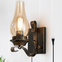 Yisuro Plug in Wall Sconce,Oil Rubbed Bronze Wall Sconces,Retro Rustic Wall Lamps,Sconces Wall Lighting with Amber Glass,Indoor Vintage Bedside Wall Lighting for Living Room Bathroom