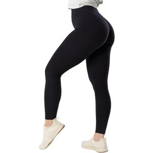 Kamo Fitness Serenity No Front Seam Leggings 25" Inseam Yoga Pants High Waisted Soft Workout Tights (Large, Black)