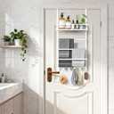 Aetyord Towel Racks for Bathroom Over The Door Towel Rack Towel Storage with Metal Shelf Basket and Hooks White