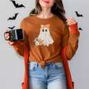 Halloween Shirts for Women Spooky Season T Shirt Cute Ghost Graphic Fall Tee Top (M)