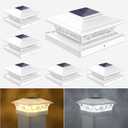 Solar Post Cap Lights Outdoor 6pack, White Deck Fence Post Lights Solar Powered with 16LEDS 2 Lighting Modes, 4x4/5x5/6x6 Waterproof Fence Post Lights for Garden Patio Porch Backyard