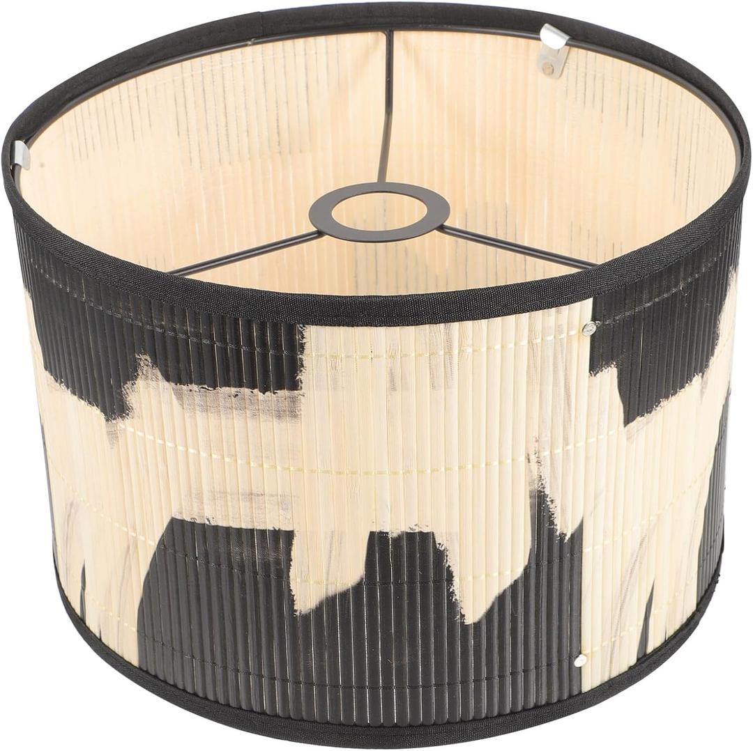 Uonlytech Bamboo Lamp Shade, Vintage Drum Lampshade Chandelier Lamp Cover Replacement Light Accessory for Pendant Floor Light, 30X30x20CM (As Shown)