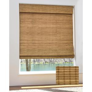 Cordless Bamboo Roman Shades for Windows, Blinds Size (29.5" W 64" H) Colour (Highfield Teak)