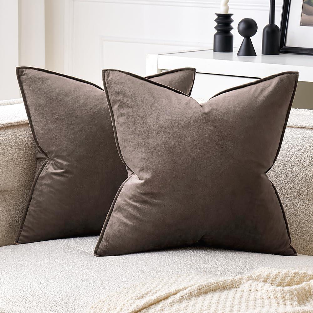 MIULEE Pack of 2 Decorative Velvet Throw Pillow Cover Soft Pillow Cover Soild Square Cushion Case for Sofa Bedroom Car 18x 18 Inch Dark Coffee 45x 45cm Dark Coffee