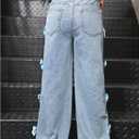 WDIRARA Girl's Cute Bowknot Elastic Waist Jeans High Waisted Straight Leg Denim Pants, Blue Size 12yrs