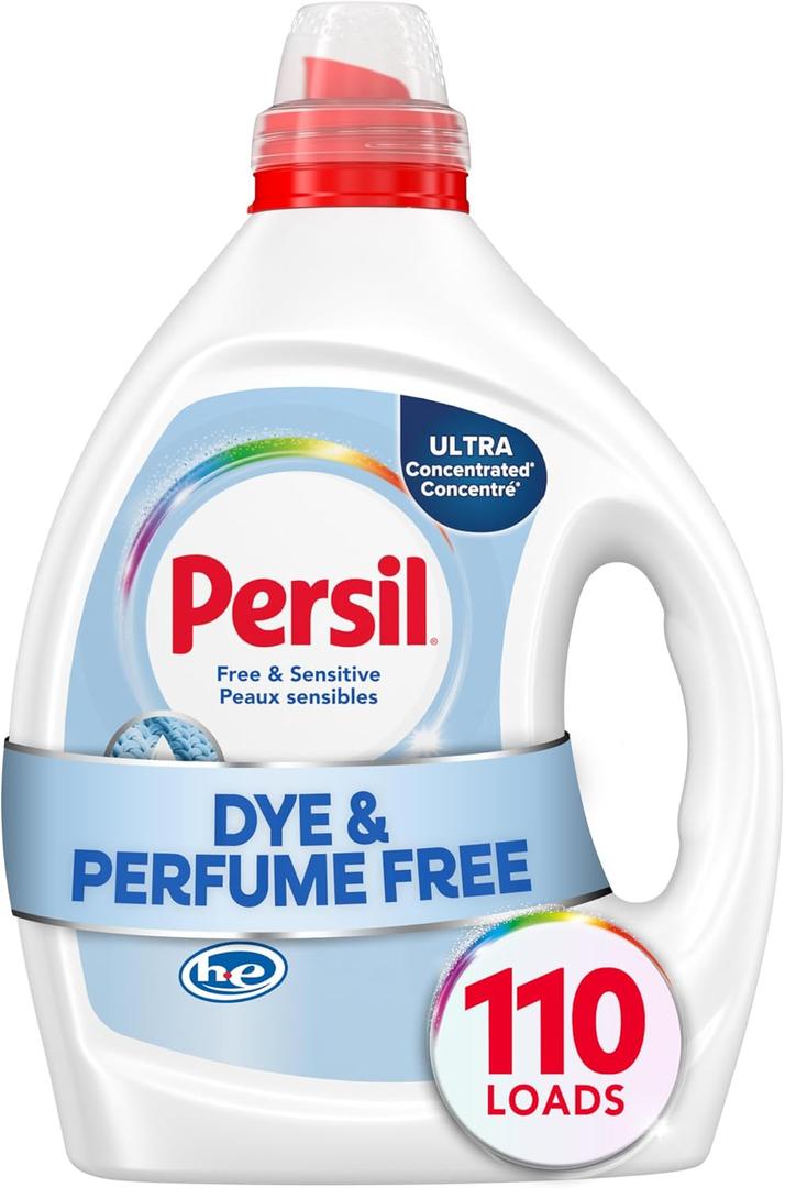 Persil Free & Sensitive Laundry Detergent Liquid, 82.5 Fl Oz, 110 Loads, Ultra Concentrated Laundry Soap, Unscented & Hypoallergenic for Sensitive Skin, All Water Temperatures, HE Safe