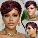 Pixie Cut Wig for Women Human Hair Short Wig for Women 99J Burgundy Colored Short Layered Pixie Wigs With Bangs Glueless Full Machine Made Brazilian Virgin Human Hair Wigs (99j)