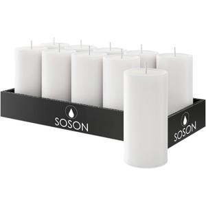 Simply Soson 2x4 inch White Pillar Candles Set of 10, Smooth Texture, Unscented White Candles, Dripless Candles, 2 inch Pillar Candles Ideal as Wedding, Parties, Spas, Dinner, Home Decoration