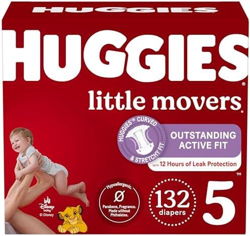 Huggies Size 5 Diapers, Little Movers Baby Diapers, Size 5 (27+ lbs), 132 Count (2 Packs of 66), Packaging May Vary