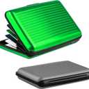BBTO 2 Pieces Credit Card Holder Slim Mini Rfid Blocking Credit Card Protector Aluminum Business Box Metal ID Organizer Wallet with 6 Slots for Women Men (Green, Gray)