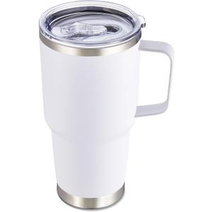 30 oz Tumbler with Handle and Lid, Stainless Steel Tumblers Double Wall Vacuum Insulated Travel Mug Leak Proof Cup Keep Drinks Cold and Hot White, 1 Pack