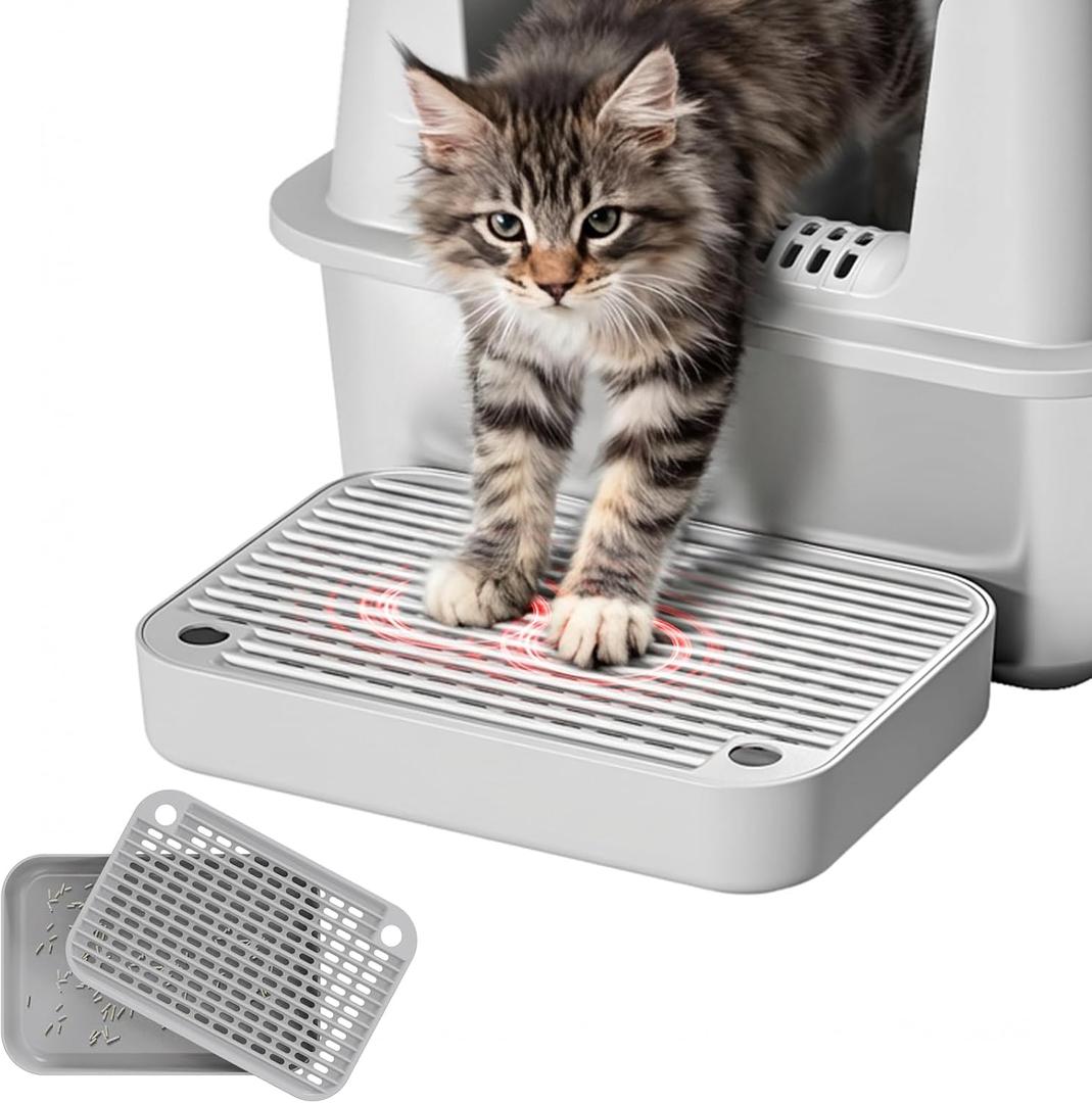 Litter Box Step, Litter Box Ramp/Catcher with Filter Function, Anti-Tracking & Easy to Clean,Non-Slip,Ideal for Small & Elderly Cats,Grey
