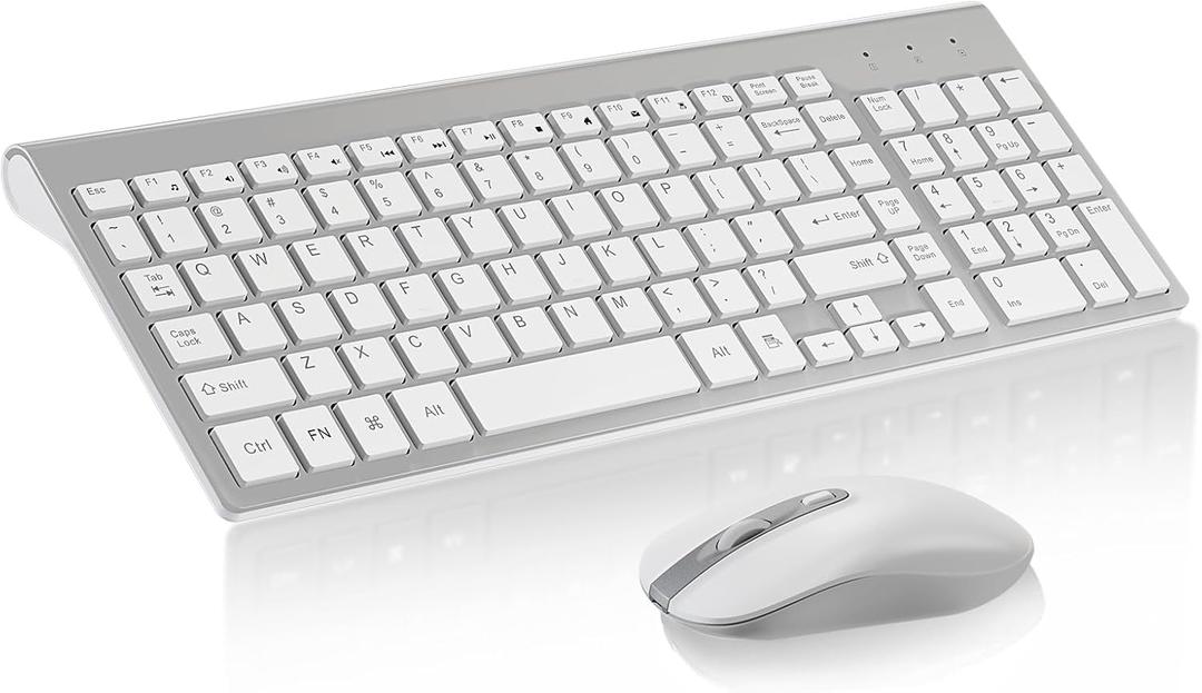 cimetech EasyTyping KF10 Wireless Keyboard and Mouse Combo, [Silent Scissor Switch Keys][Labor-Saving Keys] Ultra Slim Wireless Computer Keyboard and Mouse, Easy Setup for PC/Laptop/Windows - Silver (2-Sliver)
