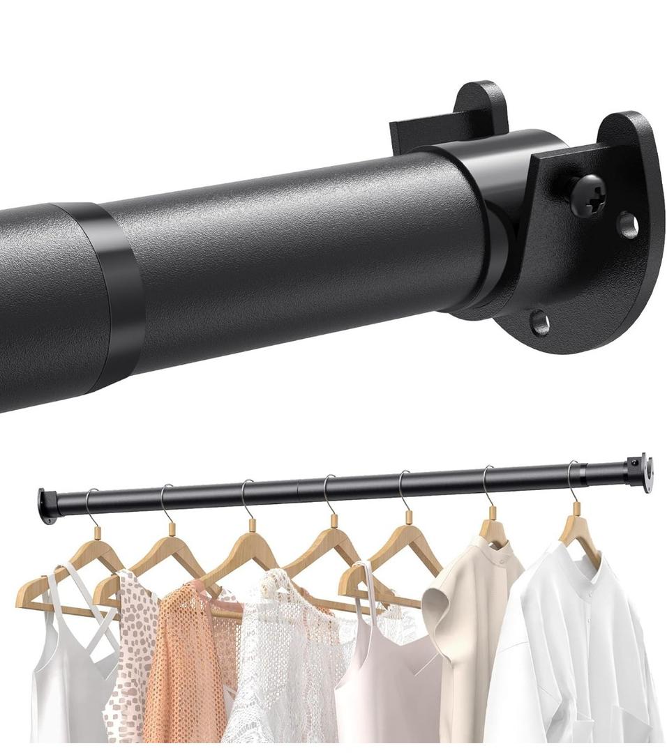 Supforce Closet Rods for Hanging Clothes, 17 to 84 Inches Stepless Adjustable Metal Closet Rod, 1.3 Inches Heavy Duty Clothes Hanging Rod for Closet Wardrobes Laundry RV, Black