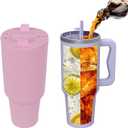 Stanley 40oz 2-in-1 Drink Divider  Pink Silicone Split Insert with Lids for Dual Beverages  Compatible with Stanley Quencher Tumbler, BPA-Free