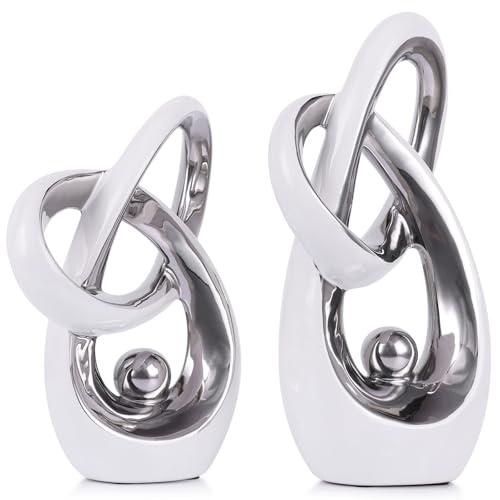 LINYTHER White and Silver Decor Desk Sculpture Home Decor Large, Abstract Modern Art Gold Knot Knick Knacks for Shelves, Coffee Table Dining Table, Mantle Cabinet TV Stand Christmas Centerpiece