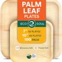 ECO SOUL Palm Leaf Square Plates 7" & 10" (100 Count) Compostable| Biodegradable| Eco-Friendly Disposable Party Plates for Appetizers - Thanksgiving Dinner Parties, Wedding & Events