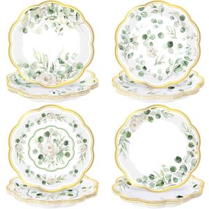 Pickmesh 60 Pcs Eucalyptus Paper Plates 7 Inches Sage Green Greenery Disposable Dinner Plates for Baby Shower Bridal Shower Wedding Birthday Tea Party Decoration Supplies