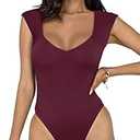 REORIA Butsmooth Women's Trendy Sexy Casual V Neck Double Lined Sleeveless Slimming Going Out Tank Top Bodysuits , Extra Large, Burgundy