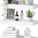 QEEIG Floating Shelves for Wall Bathroom Shelf Bedroom Kitchen Living Room Hanging Book Shelves Small Farmhouse Decor 16 inch Set of 3, White (015-W3)