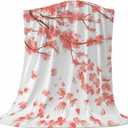 Ultra Soft Flannel Fleece Bed Blanket Cherry Blossom Throw Blanket All Season Warm Fuzzy Light Weight Cozy Plush Blankets for Living Room/Bedroom 40x50in
