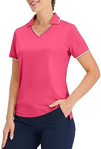 Hiverlay Women's Polo Golf Shirts Quick Dry UPF 50+ V-Neck with Collar Lightweight Tennis Workout Tank Tops M, Pink