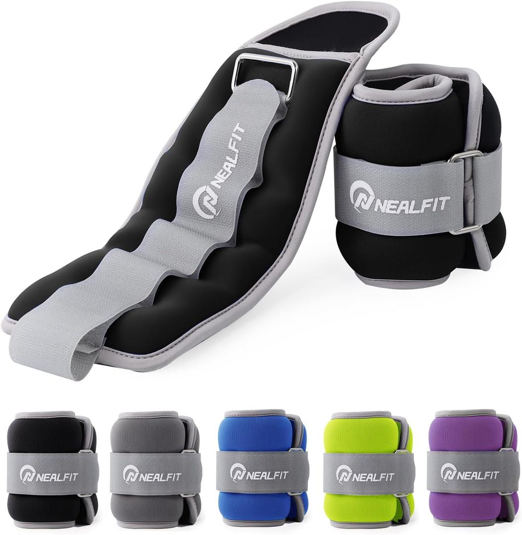 NEALFIT Ankle Weights for Men Women Kids, Leg Arm Wrist Weights with Adjustable Strap for Running, Gymnastics, Aerobics,Gym, Fitness (3 lbs x 2 (6LB Pair), Black)